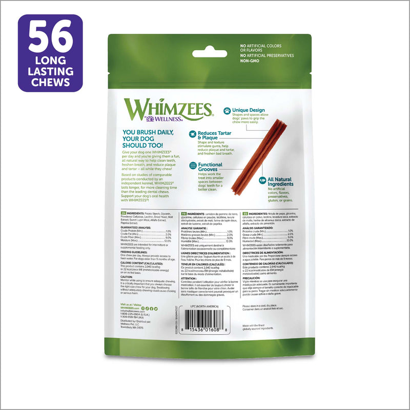 WHIMZEES by Wellness Stix Natural Grain Free Dental Chews for Dogs, Extra Small Breed, 56 count