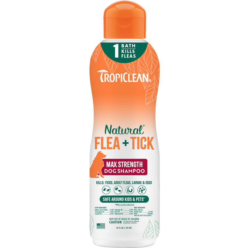 TropiClean Natural* Flea & Tick Maximum Strength Shampoo for Dogs, 20oz