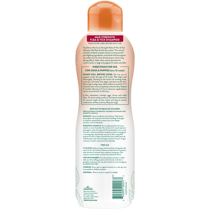 TropiClean Natural* Flea & Tick Maximum Strength Shampoo for Dogs, 20oz