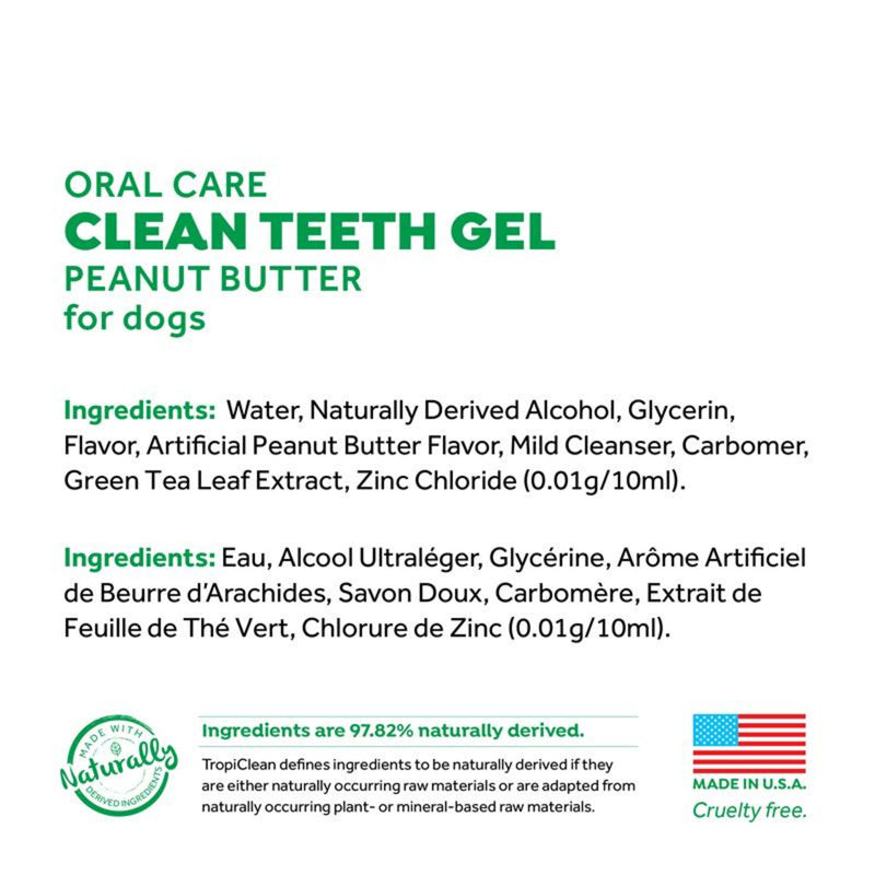 TropiClean Fresh Breath No Brushing Peanut Butter Flavor Clean Teeth Dental & Oral Care Gel for Dogs, 2oz