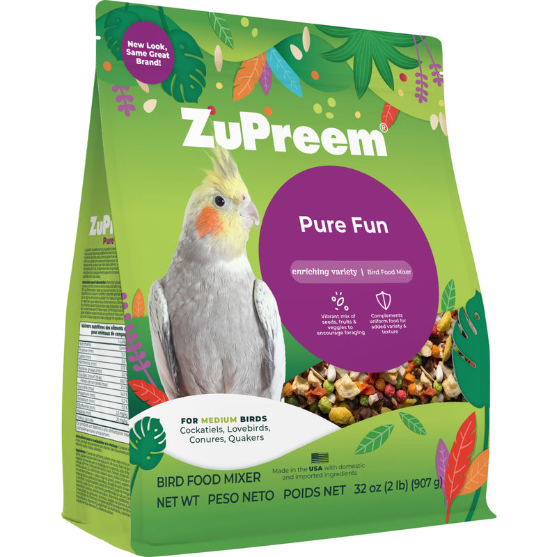 Zupreem Pure Fun Medium Bird Food 2lb- Love Birds, Quakers, Small Conures, Cockatiels