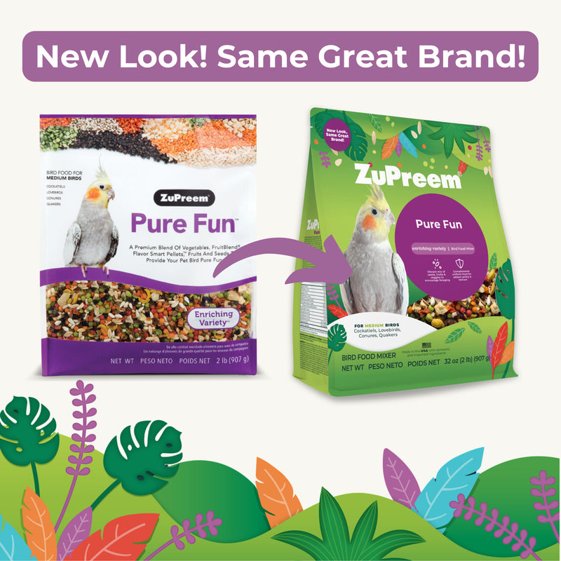 Zupreem Pure Fun Medium Bird Food 2lb- Love Birds, Quakers, Small Conures, Cockatiels