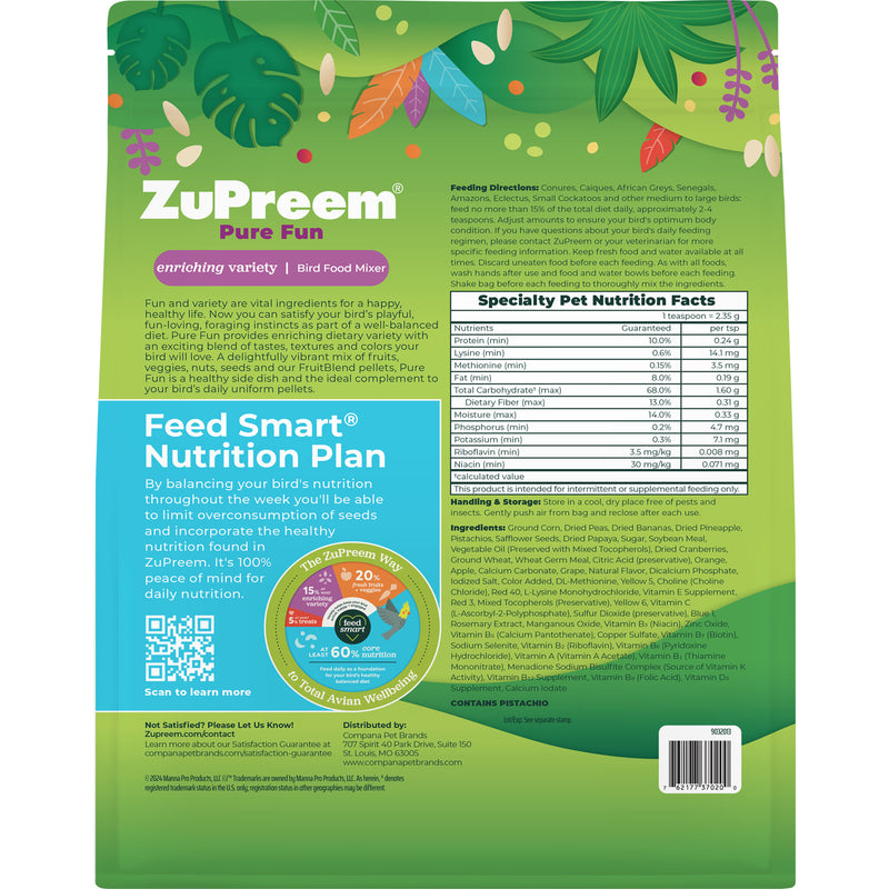 Zupreem Pure Fun Parrot & Conure Bird Food 2lb