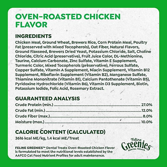 Greenies Natural Dental Care Cat Treats Oven Roasted Chicken Flavor, 21 oz.