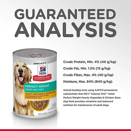 Hill's Science Diet Perfect Weight Adult Vegetable and Chicken Stew Wet Dog Food, 12.5 oz.