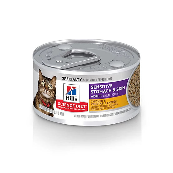 Hill's Science Diet Adult Sensitive Stomach and Skin Grain-Free Chicken and Vegetable Entree Wet Cat Food, 2.9 oz.