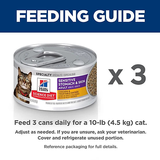 Hill's Science Diet Adult Sensitive Stomach and Skin Grain-Free Chicken and Vegetable Entree Wet Cat Food, 2.9 oz.