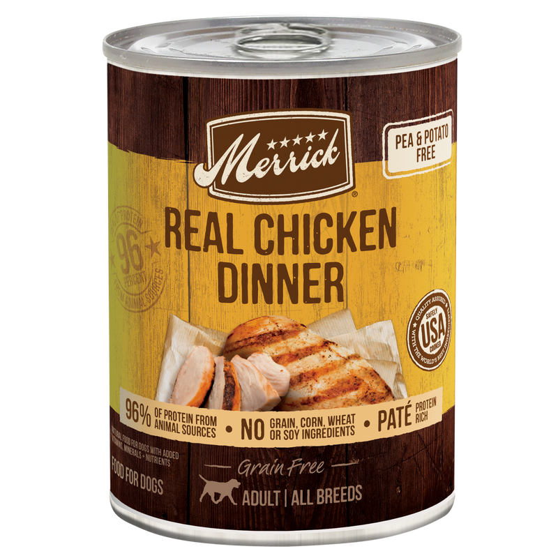 Merrick Grain Free Premium And Natural Canned Dog Food, Soft And Healthy Wet Recipe, Real Chicken Dinner