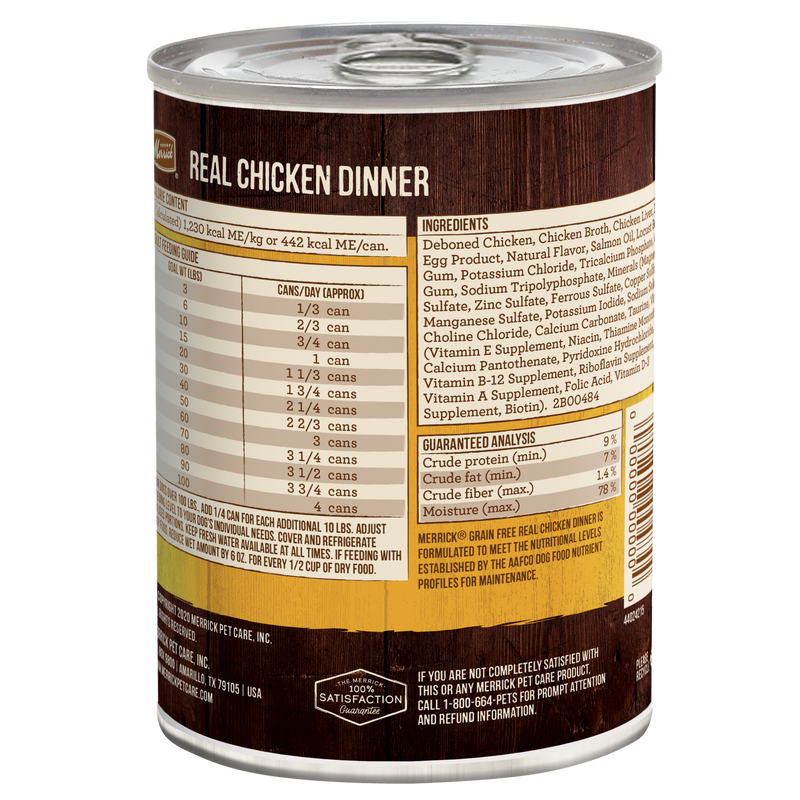 Merrick Grain Free Premium And Natural Canned Dog Food, Soft And Healthy Wet Recipe, Real Chicken Dinner