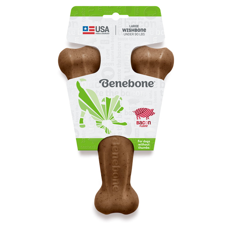 Benebone Wishbone Durable Dog Chew Toy, Real Bacon, Large