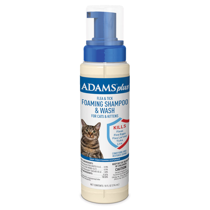Adams Plus Flea & Tick Foaming Shampoo & Wash for Cats & Kittens 10 fluid ounces