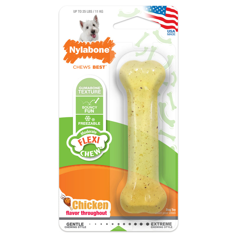 Nylabone Flex Moderate Chew Dog Toy Smooth Bone Chicken Small up to 25 lbs.