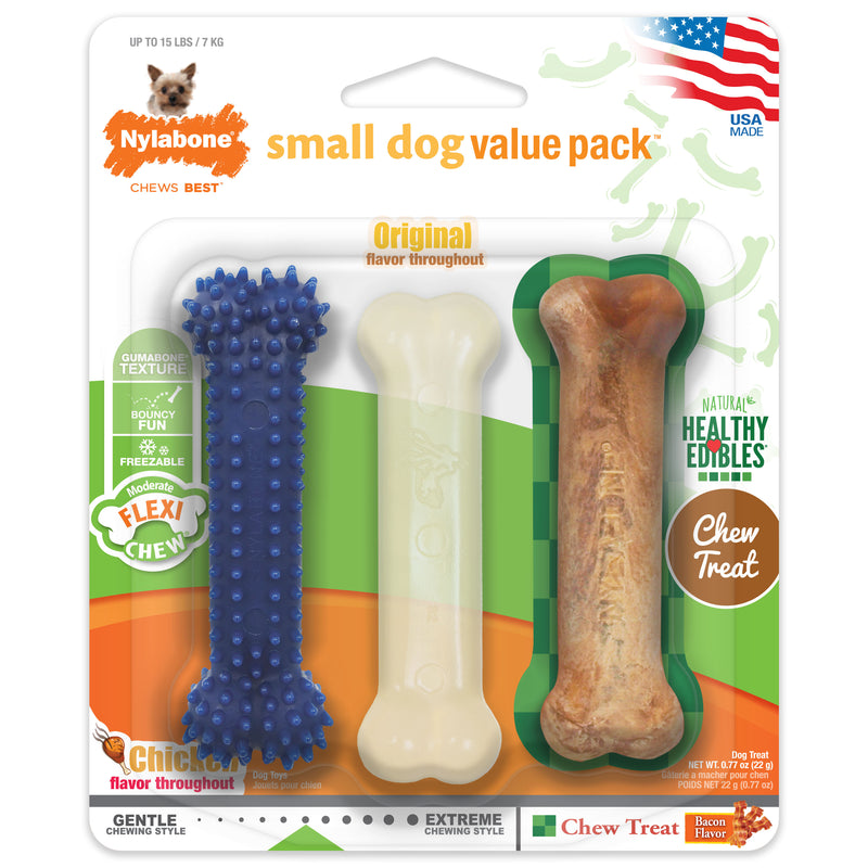 Nylabone Healthy Edibles and Flexi Chew Value Pack Triple Pack Edible & Flexi Variety X-Small up to 15 lbs.
