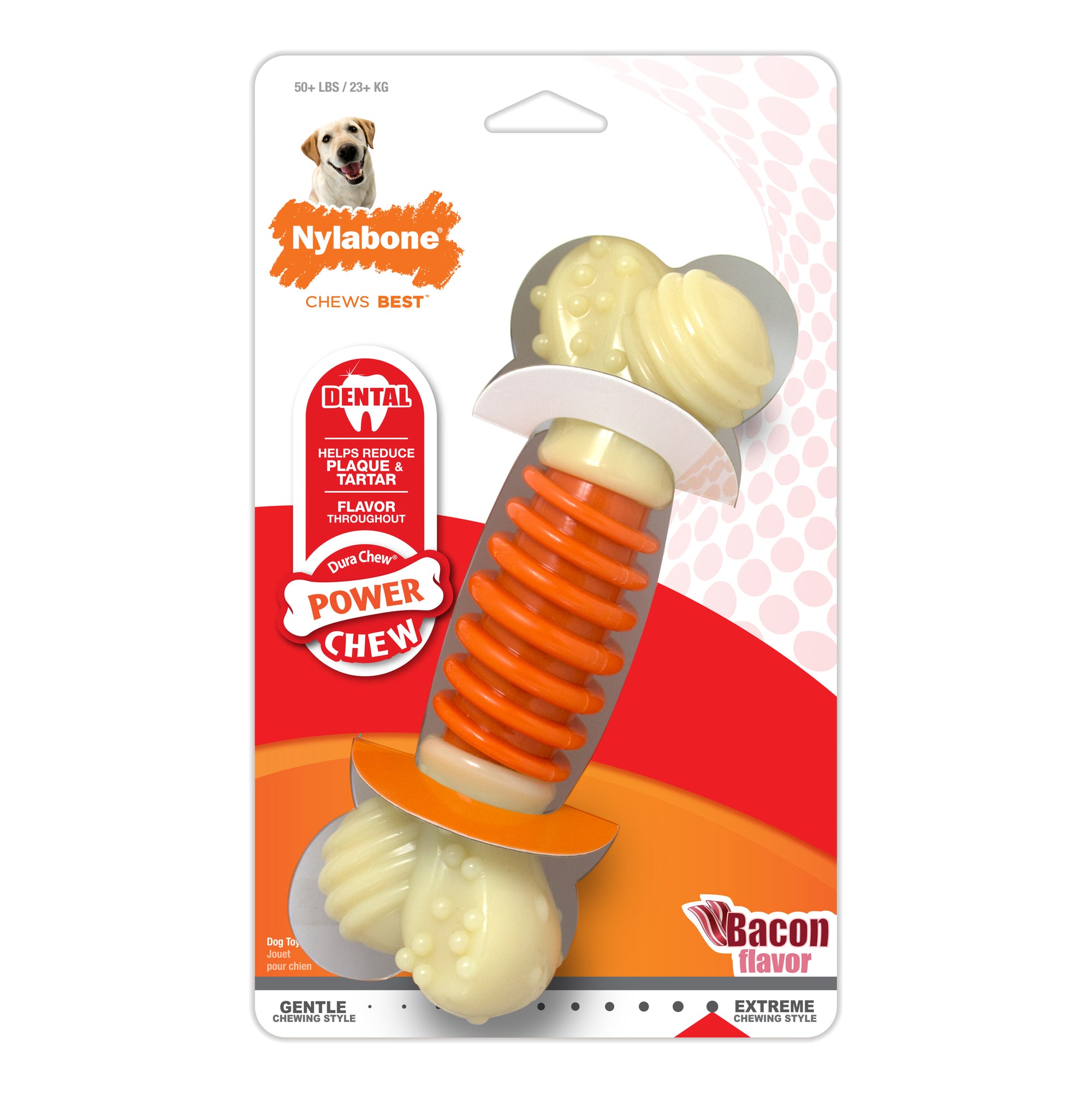 Nylabone PRO Action Dental Power Chew Durable Dog Toy Bacon Large
