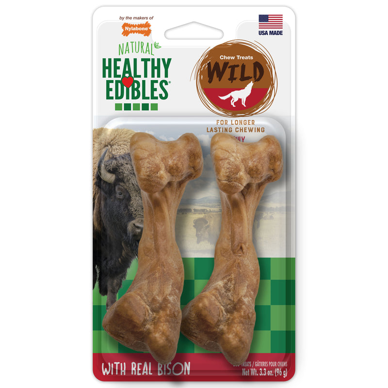 Nylabone Healthy Edibles WILD Natural Long Lasting Bison Flavor Dog Chew Treats Wild Bone Medium (Pack of 2)