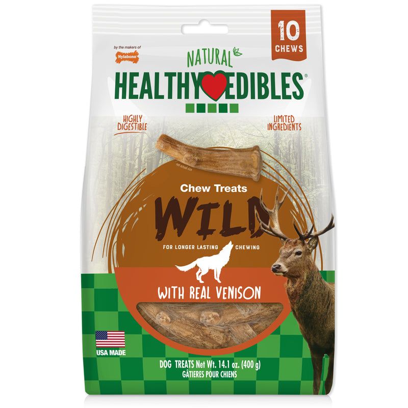 Nylabone Healthy Edibles WILD Antler Natural Long Lasting Venison Flavor Dog Chew Treats Medium (Pack of 10)