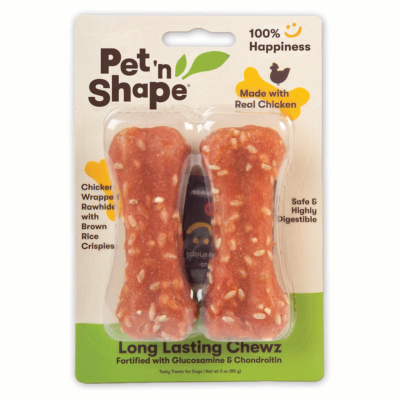 Pet 'n Shape Long Lasting Chicken Chewz Dog Treat 2 Bones, 4-Inch Long