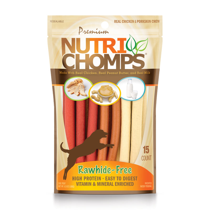 NutriChomps 5-inch Assorted Chicken, Milk and Peanut Butter Mini Sticks, 15 Count Dog Chews