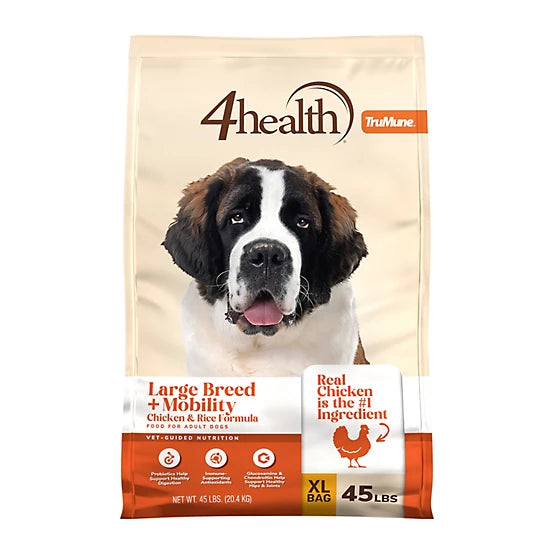 4health with Wholesome Grains Large Breed and Mobility Adult Chicken and Rice Formula Dry Dog Food, 45lb
