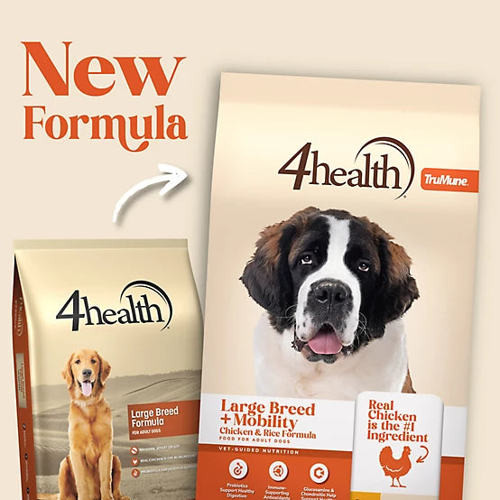 4health with Wholesome Grains Large Breed and Mobility Adult Chicken and Rice Formula Dry Dog Food, 45lb