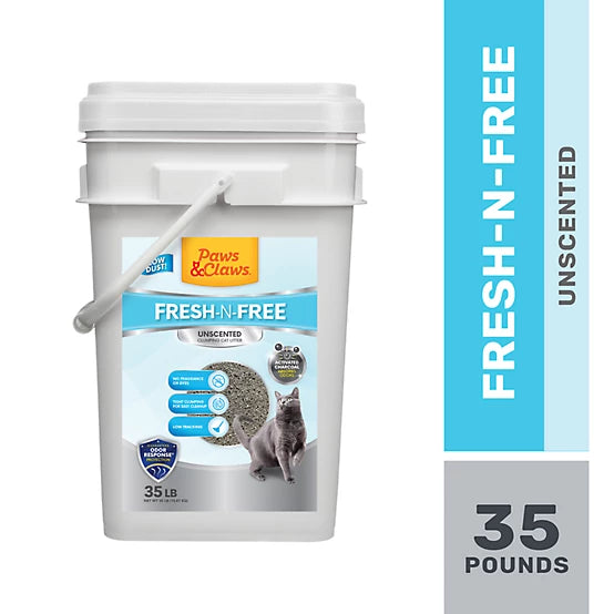 Paws & Claws Fresh-N-Free Unscented Clumping Cat Litter, 35 lb. Pail