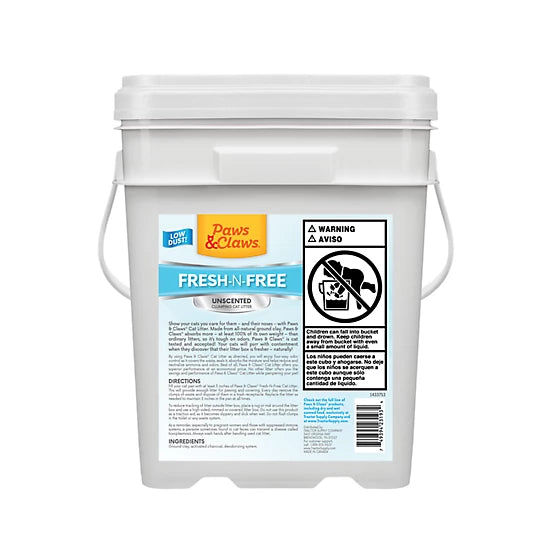 Paws & Claws Fresh-N-Free Unscented Clumping Cat Litter, 35 lb. Pail
