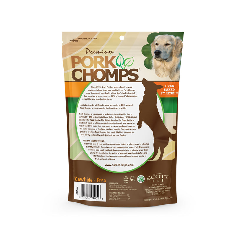 Pork Chomps 6-inch Baked Pork Skin Twists with Real Chicken wrap, 4 Count Dog Chews