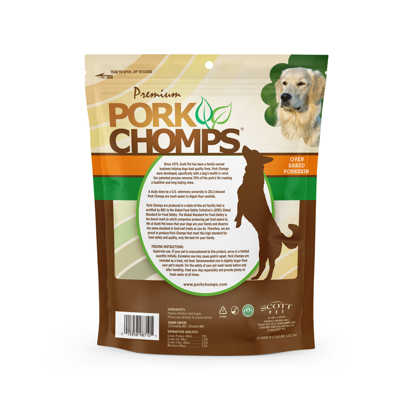 Pork Chomps 2.5" Pressed Pork Skin Rings with Real Chicken, 8 count Dog Chews