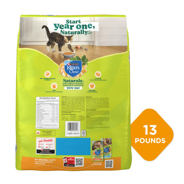 Purina Kitten Chow Naturals with Real Chicken Dry Kitten Food with Added Vitamins and  Minerals?and Nutrients - 13 lb. Bag