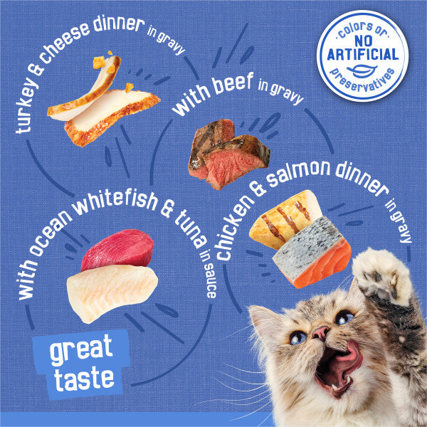 Purina Friskies Wet Cat Food Variety Pack, Shreds with Beef, Turkey and Cheese, Chicken and Salmon, and With Ocean Whitefish and Tuna - (40) 5.5 oz. Cans