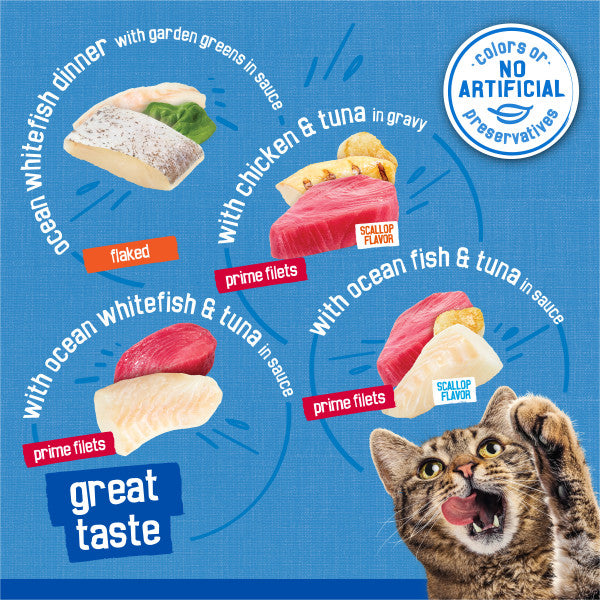 Purina Friskies Wet Cat Food Variety Pack, Oceans of Delight Flaked and Prime Filets - (40) 5.5 oz. Cans