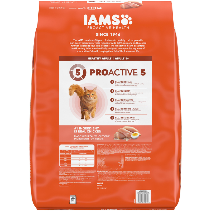 IAMS Proactive Health Healthy Adult Dry Cat Food With Chicken, 22 lb. Bag