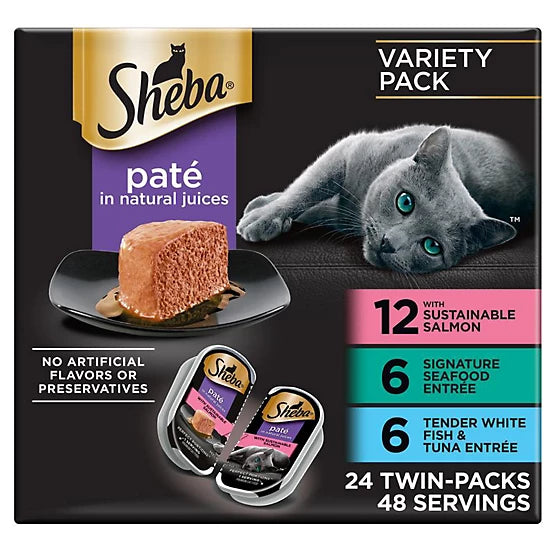 Sheba Perfect Portions All Life Stages Signature Seafood Wet Cat Food Variety Pack, 2.6 oz., Pack of 24 Twin-Pack Trays