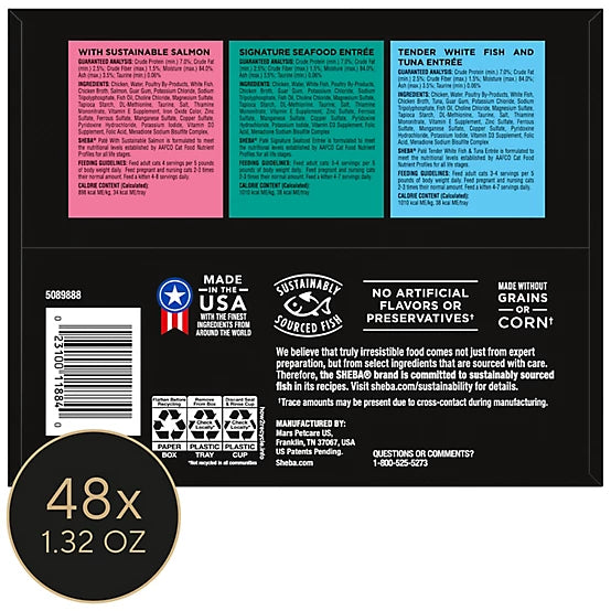 Sheba Perfect Portions All Life Stages Signature Seafood Wet Cat Food Variety Pack, 2.6 oz., Pack of 24 Twin-Pack Trays