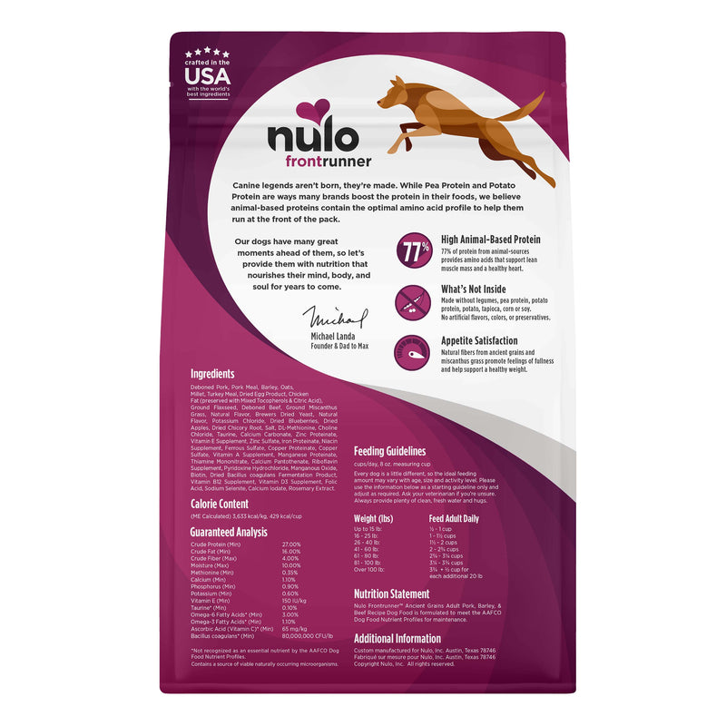 Nulo Frontrunner Pork, Barley, & Beef Dry Dog Food