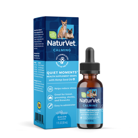 NaturVet Quiet Moments with Hemp Seed Oil Calming Supplement Drops for Dogs and Cats, Bacon Flavor, 1 fl oz