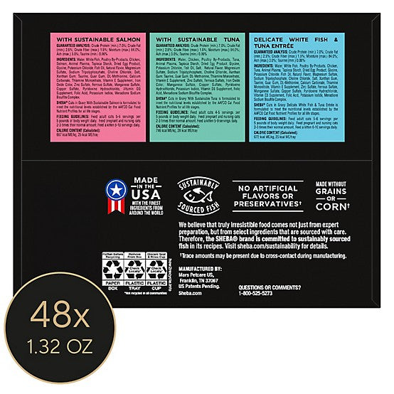 Sheba Perfect Portions All Life Stages Salmon/Tuna/White Fish Cuts Wet Cat Food Pack, 2.6 oz., Pack of 24 Twin-Pack Trays