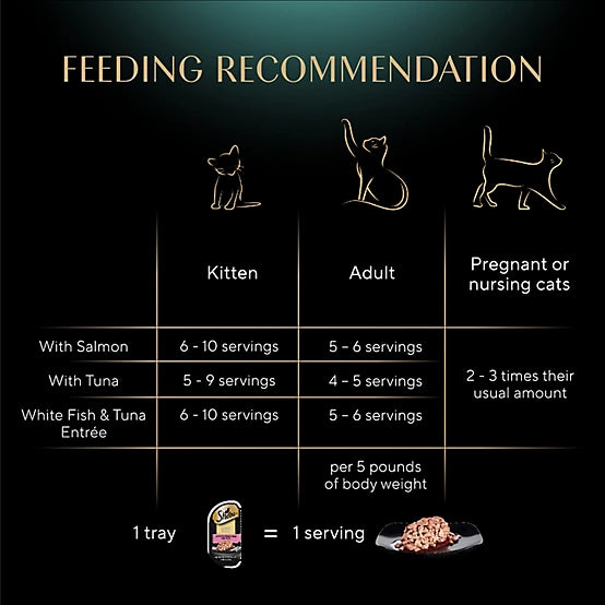 Sheba Perfect Portions All Life Stages Salmon/Tuna/White Fish Cuts Wet Cat Food Pack, 2.6 oz., Pack of 24 Twin-Pack Trays