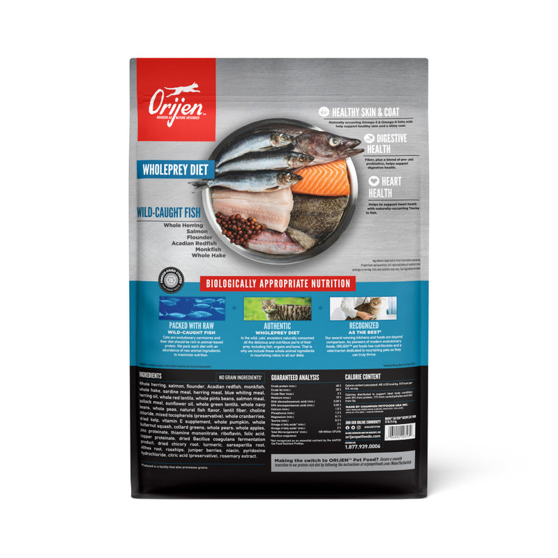 ORIJEN Grain Free High Protein Premium Dry Cat Food Six Fish Recipe 12lb Bag