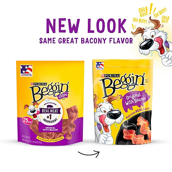 Purina Beggin' Bacon Flavor Real Meat Dog Strip Treats, 48 oz.