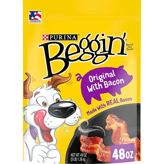 Purina Beggin' Bacon Flavor Real Meat Dog Strip Treats, 48 oz.