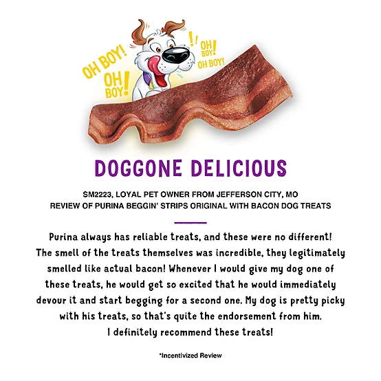 Purina Beggin' Bacon Flavor Real Meat Dog Strip Treats, 48 oz.