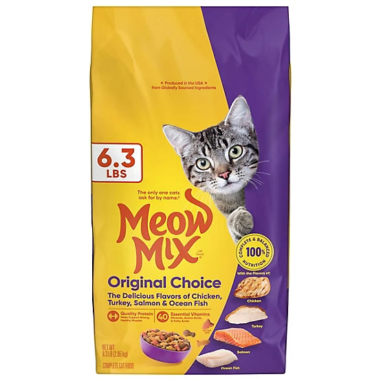 Meow Mix Original Choice Adult Ocean Fish, Chicken, Salmon and Turkey Recipe Dry Cat Food, 6.3lb