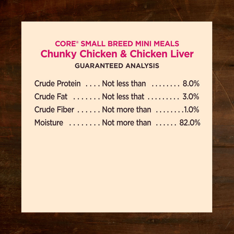 Wellness CORE Natural Grain Free Small Breed Mini Meals Wet Dog Food, Chunky Chicken & Chicken Liver Entrée in Gravy, 3-Ounce Pouch