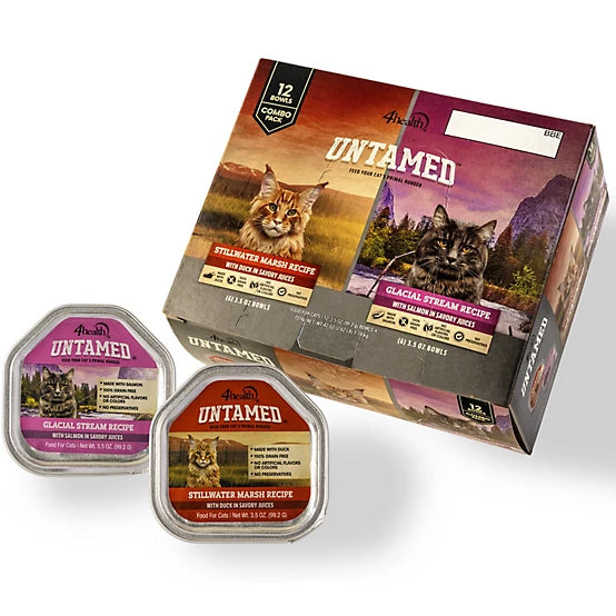 4health Untamed Adult Grain-Free Stillwater Marsh/Glacial Stream Recipe Wet Cat Food Variety Pack, 3.5 oz., Pack of 12 Trays