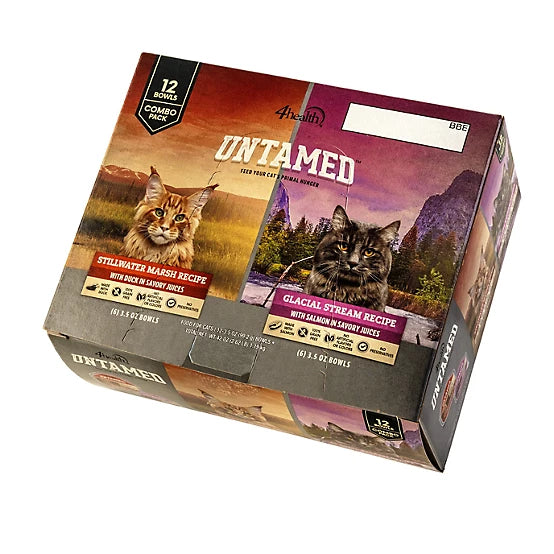 4health Untamed Adult Grain-Free Stillwater Marsh/Glacial Stream Recipe Wet Cat Food Variety Pack, 3.5 oz., Pack of 12 Trays
