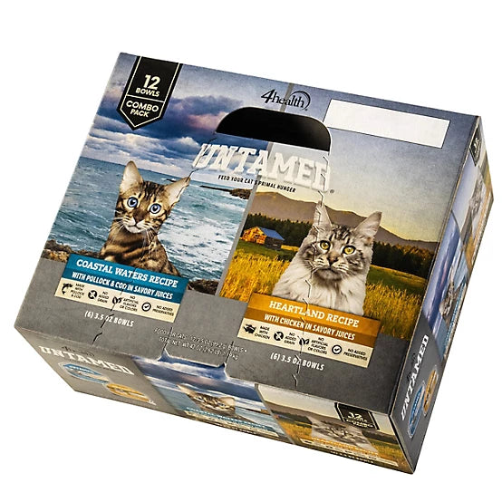 4health Untamed All Life Stages Grain- and Preservative-Free Pollock, Cod and Chicken Wet Cat Food, 3.5 oz., Pack of 12 Bowls