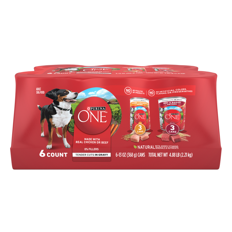 Purina ONE Tender Cuts in Gravy Chicken and Brown Rice, and Beef and Barley Entrees Wet Dog Food Variety Pack