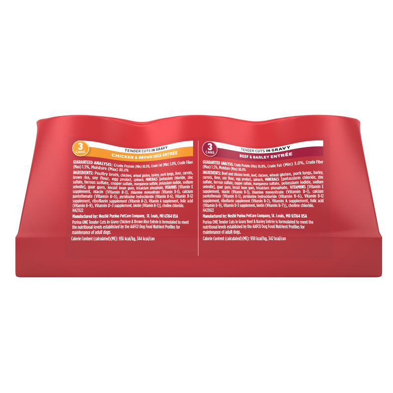 Purina ONE Tender Cuts in Gravy Chicken and Brown Rice, and Beef and Barley Entrees Wet Dog Food Variety Pack