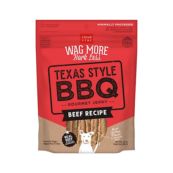 Cloud Star Wag More Bark Less Jerky Grain Free Dog Treats, Texas BBQ Beef, 10 oz.